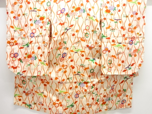 JAPANESE KIMONO / ANTIQUE KIMONO / TACHINUKI / FLOWER-AND-BIRD PATTERN
